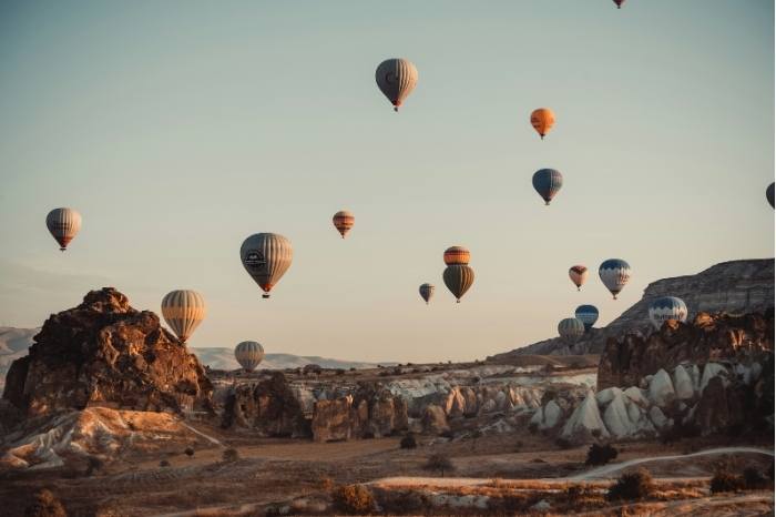 The unique fairy chimney rock formations of Cappadocia during golden hour