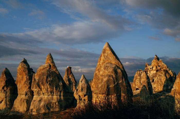 Distinctive fairy chimney rock formations in Cappadocia